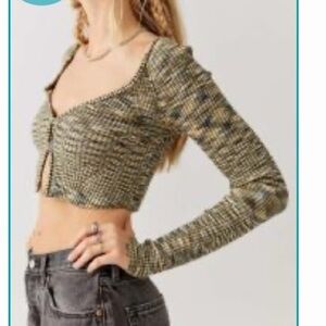 Urban Outfitters Green and Black Knit Crop Top